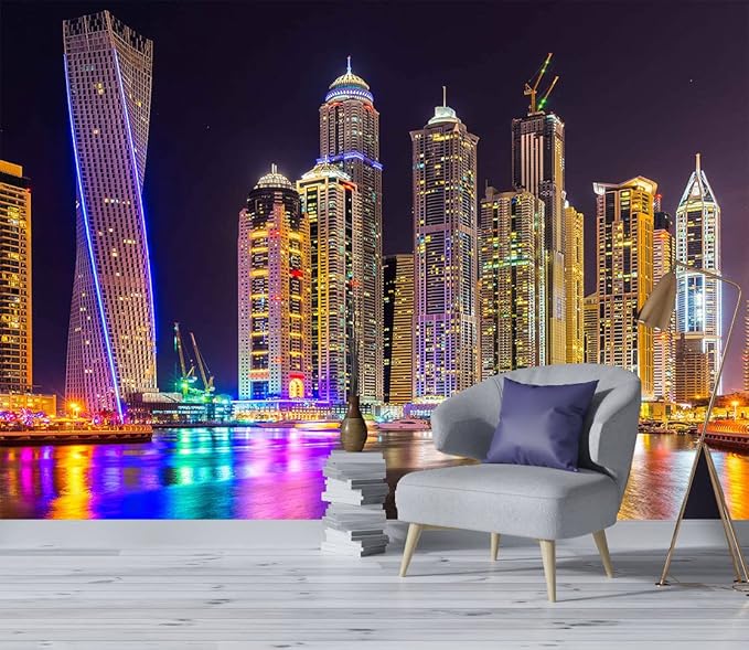 Mural Wallpaper Large City Night View Wall Mural for Bedroom Living Room TV Background Sofa Wall(Not Peel and Stick)
