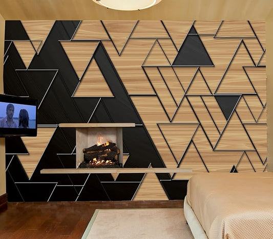Cliouar-Geometric Illustration Dark Gray and Gold Triangles with Embossed Lines Peel and Stick 90" x 67"