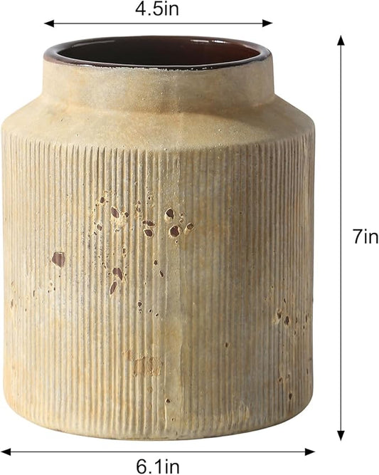 Farmhouse Vase for Home Decor, Vintage Rustic Terracotta Flower Vase Suitable for Home Decor, Living Room, Shelf, Dining Table. 7IN (Earthy Yellow) ZSHLXM