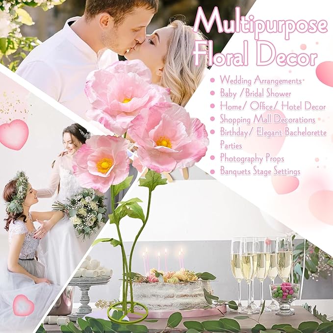 Giant Artificial Flowers for Decoration, Huge Birthday Party Mother's Day Valentine Backdrop with Standing Base Store Window Display Wedding Reception Banquet Ceremony Floral Decor, Light Pink