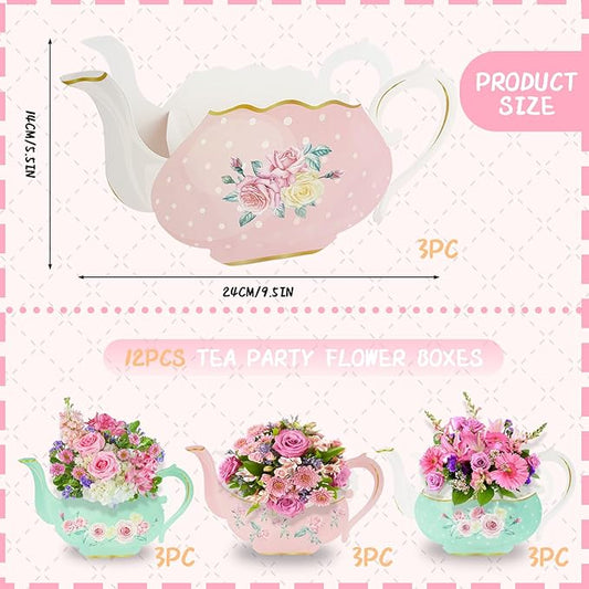 Floral Teapot Centerpiece 12Pcs Teapot Princess Flower Centerpieces Paper Tea Vase Boxes Teapots Favor Boxes Lets Par-Tea Supplies for Vintage Wedding Birthday Baby Shower Anniversaries