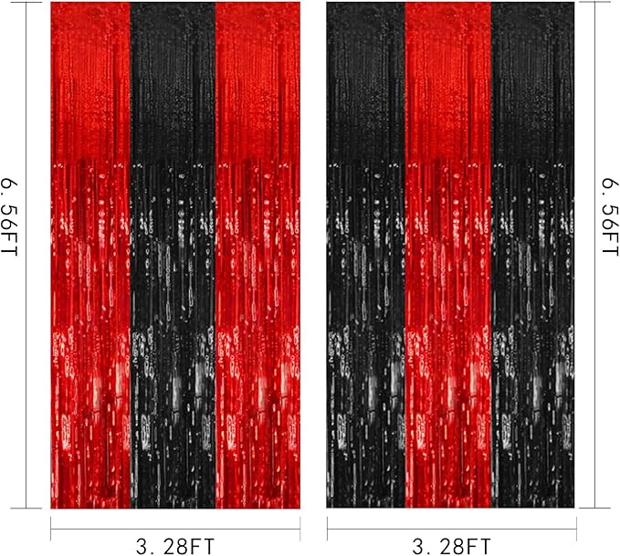 10 Pack Black and Red Party Backdrop Streamers Decorations Foil Fringe Curtains Metallic Tinsel Backdrop for Birthday Halloween Christmas New Year Fancy Ball Graduation Party Decor