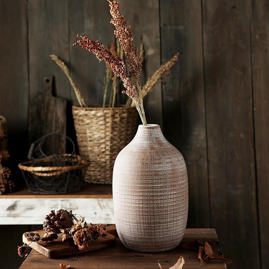2024 Updated ALMA 9-in Tall Flower Vase Terracotta, Rustic Ceramic Vase for Pampas Grass|Farmhouse Decorative Vase in Boho Home Decor, Room, Shelf, Mantle Decor