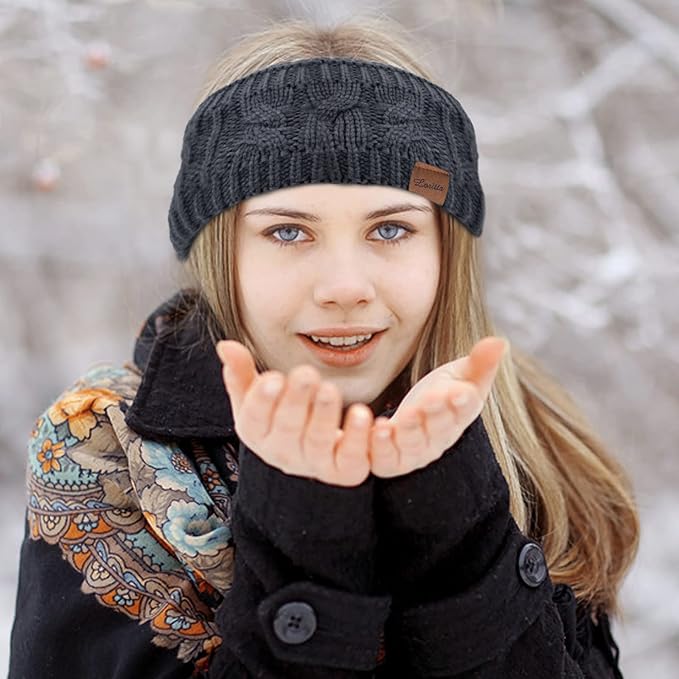 Loritta Womens Ear Warmers Headbands Winter Warm Fuzzy Cable Knit Head Wrap Fleece Lined Gifts