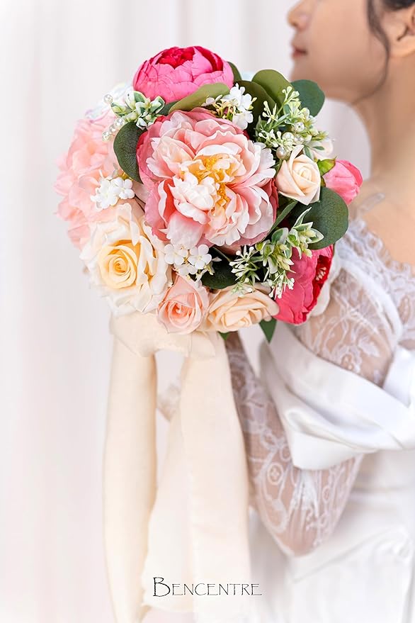 10 Inch Blush Wedding Bouquet for Bride,Spring Wedding Bouquet,Bridal Bouquets for Bride, for Wedding Ceremony Anniversary,Party and French Rustic Vintage Wedding,Artificial Flowers