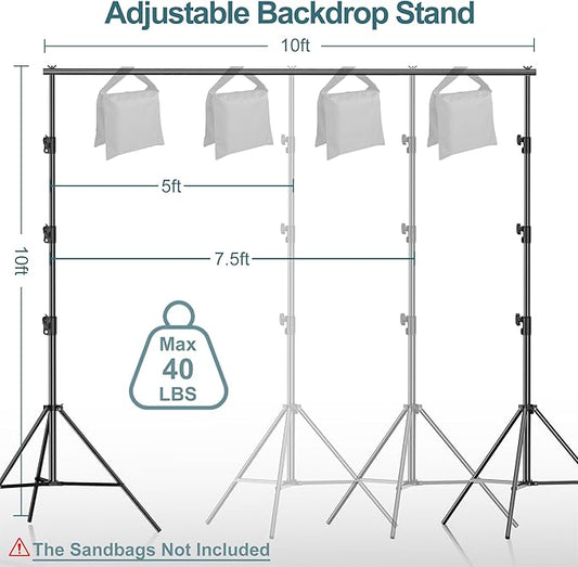 FUDESY Photo Video Studio 10 x 10Ft Heavy Duty Adjustable Backdrop Stand,Background Support System for Photography with Carry Bag, 6 Pcs Clip Clamps