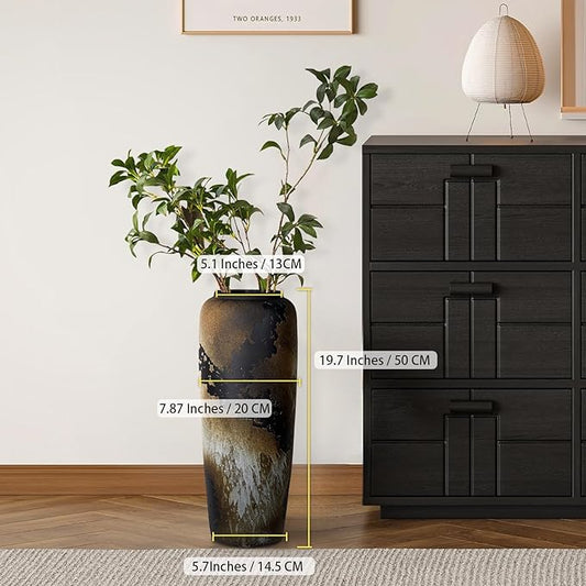 Rustic Ceramic Tall Floor Vase,19.7 Inch Black Large Pottery Farmhouse Decor Floor Vase for Living Room Entryway Table Centerpiece Decor,Vintage Terracotta Vases,Wedding Gift