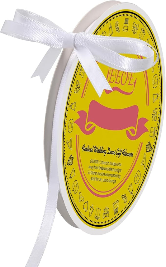 Double Face White Satin Ribbon 1/4 inch X 50 Yards Polyester White Ribbon for Gift Wrapping Very Suitable for Weddings Party Hair Bow Invitation Decorations and More