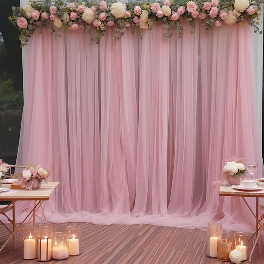 20x10 Dusty Rose Tulle Backdrop Curtains for Parties, Sheer Backdrop Curtain Wedding Photo Background Drapes for Baby Shower Photography Birthday Party