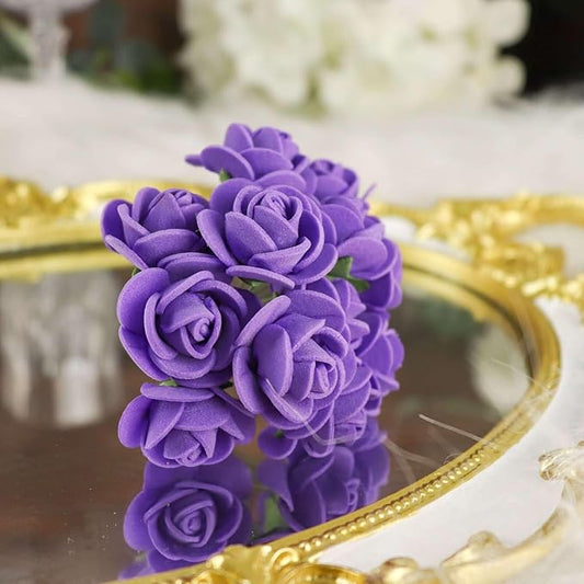 Efavormart 48 Roses | 4" Tall Purple Real Touch Artificial DIY Foam Rose Flowers with Stem, Craft Rose Buds