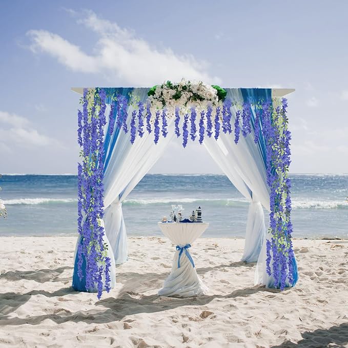 12Pack Royal Blue Wisteria Hanging Flowers Artificial Flowers Garland 3.6ft Fake Wisteria Silk Flowers Vines Faux Hanging Flowers String for Garden Home Wall Wedding Party Decor (Royal Blue)