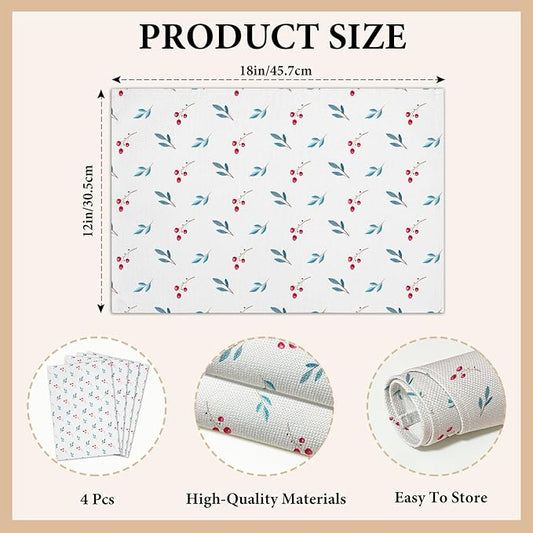 Cotton Linen Waterproof Placemats Set of 4, Berries Dining Mat Table Mats Decor Fabric for Kitchen Dinner Coffee Shop Table, Indoor/Outdoor Washable Wipeable Placemat -N033