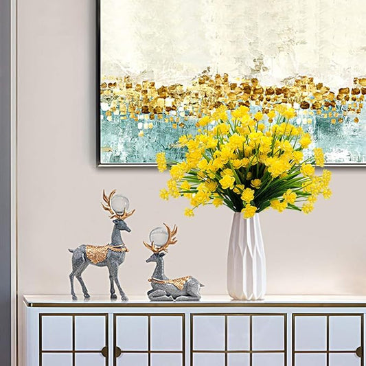 Artificial Flowers Outdoor UV Resistant Fake Plants Indoor Outside Hanging Planter Home Garden Decor, 10 Bundles (Yellow)