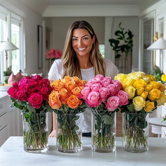 GlobalRose Fresh Cut Assorted Roses - 100 Roses (4 Bundles of 25) Fresh Bouquet for Birthday, Anniversary, Women's Day, or Home Decor - Flowers Delivery Gift