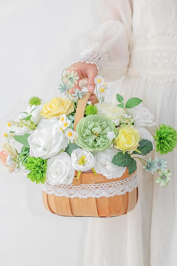 Artificial Flowers, White Green Fake Silk Flower, Silk Flowers with Stems, Wedding Cake Flowers for DIY Wedding Bridal Bouquets Centerpieces Decor