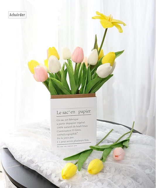 30pcs Tulips Artificial Flowers, Artificial Latex Real Touch Tulips Flowers Bouquet for Mother's Day Easter Wedding Party Home Decor-Mix 3 Color