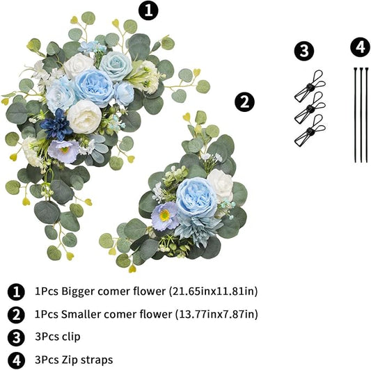 2pcs Wedding Arch Flowers,Wedding Artificial Sign Flower,Welcome Easel Door Decor Wall swags for Reception Backdrop Table Decorations Welcome Sign (Baby Blue)