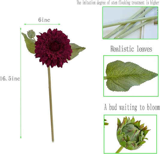 Kimura's Cabin 5Pcs Fake Silk Sunflowers Flowers Artificial Sunflower Bouquet Long Stems Faux Chrysanthemum for Wedding Autumn Home Garden Indoor Kitchen Table Decor Festive Decorations(Drak Purple)
