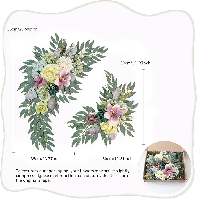 Pack of 2 Wedding Arch Decorations Artificial Hanging Flowers Floral Swag for Wedding Welcome Sign Backdrop Balloon Arch Home Party Bridal Ceremony Reusable (Kelly Green)