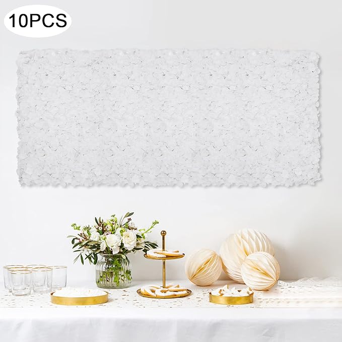 3D Flower Wall Panel, 10pcs White Artificial Floral Wall Backdrop, Realistic Silk Flower Backplanes, Roll Up Fake Flower Background for Valentines Wedding Party Photo Arrangement Outdoor Decor
