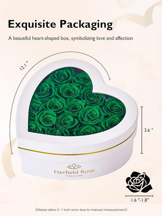 Eterfield Forever Flowers in Heart Shape Box, Preserved Roses That Last a Year Preserved Flowers Birthday Gifts for Her Mom Women Wife Anniversary Valentines Day Mothers Day (16 Roses, Blackish Green)