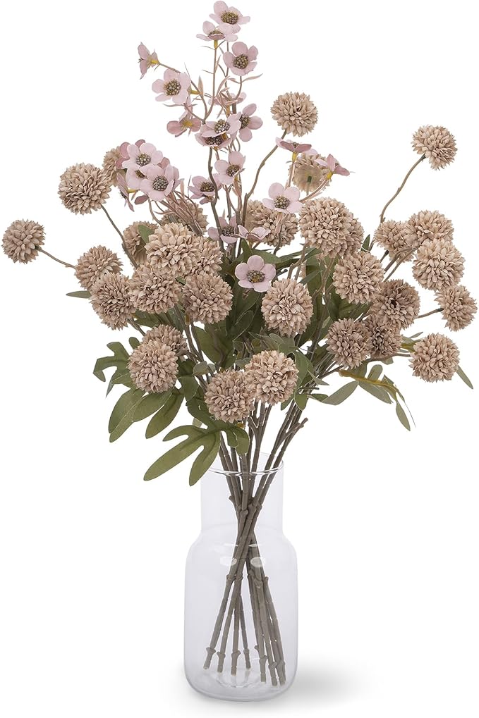 8PCS Fake Flowers Artificial Chrysanthemum Faux Mums Matching 2PCS Rose Red Daisy Faux Flowers for Vase Fall Long Stems Flower Silk Flower for Home Wedding Decoration,20.5In,No Vase,(Brown)