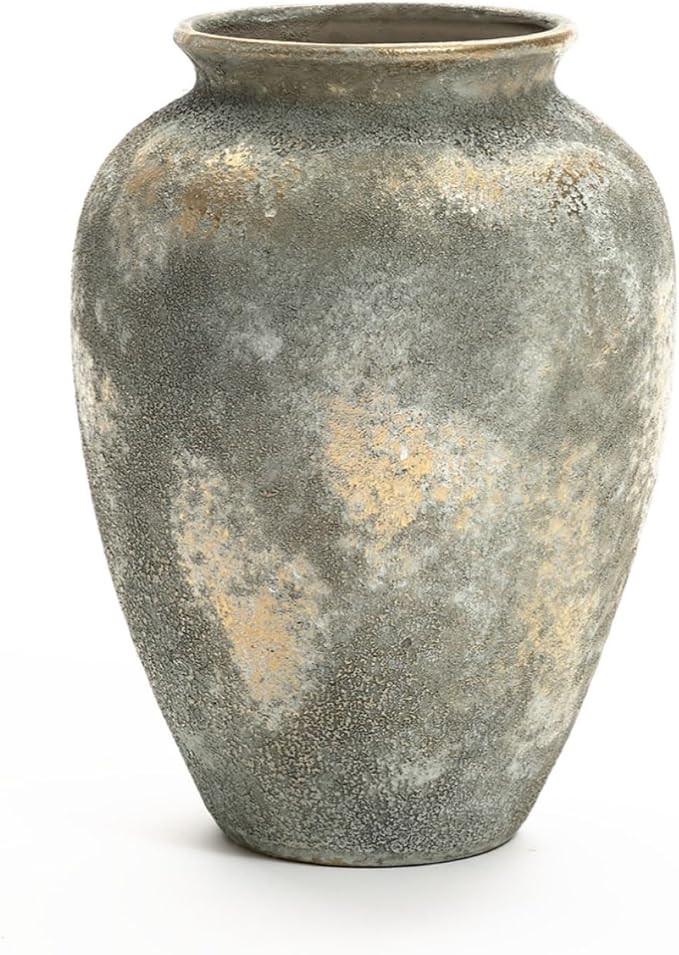 LuxenHome Ceramic Flower Vase, 13'' Gold and Brown Terracotta Urn Vase, Rustic Pottery for Dining Table Entry Way Table Home Decor, Farmhouse Vintage Pottery Living Room Home Decor