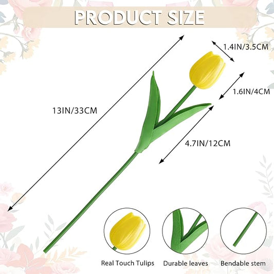 20Pcs Fake Tulips Artificial Flowers Faux Tulips Real Touch PU 13" Yellow Tulip Bouquet for Home Kitchen Decor Home Party Office Decorations
