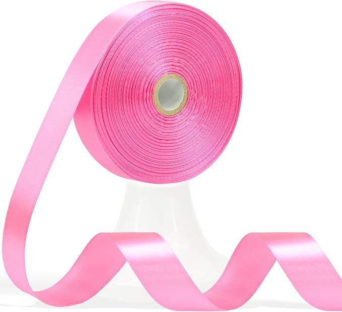 60 Yards Flamingo Pink Satin Ribbon 7/8 Inch, Solid Polyester Fabric Ribbon for Gift Wrapping, Crafts, Flower Bouquet, Wedding, Baby Shower, Festival, Christmas