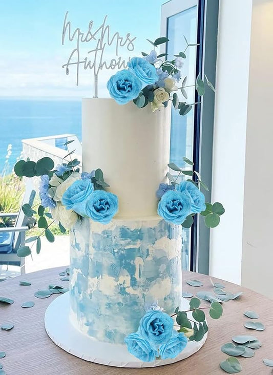 Light Blue Roses Artificial Flowers,30PCS Fake Glitter Roses with Stem for Wedding Bouquet Party Christmas Home Decor(Light Blue)