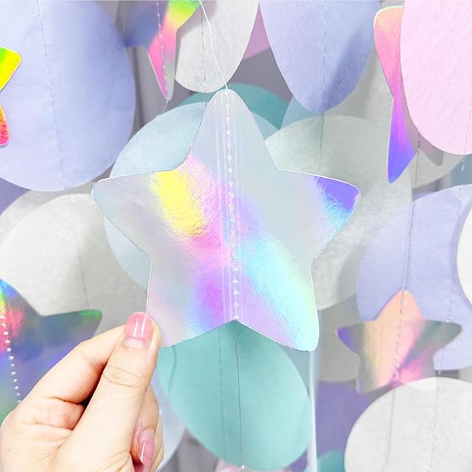 205Ft Pastel Party Decorations Circle Dot Backdrop Streamer Pastel Tissue Paper Polka Dots with Iridescent Star Hanging Garland for Birthday Wedding Bachelorette Engagement Baby Shower Party Supplies