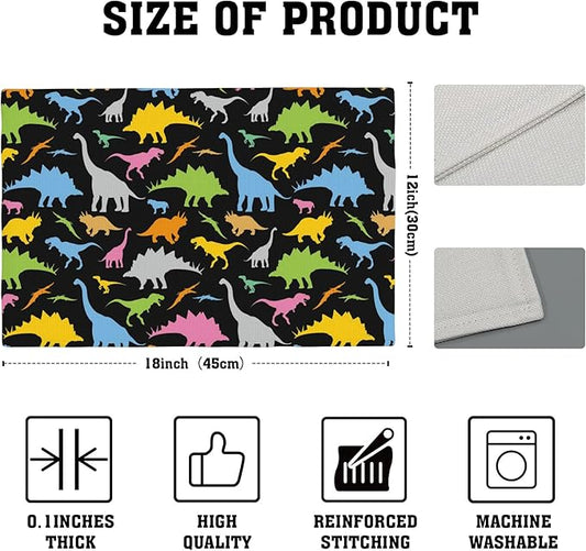 Colorful Dinosaur Placemats Set of 4, 12x18 Inch Non-Slip Washable Heat Resistant Linen Fabric Table Mats,Place Mats for Holiday Party