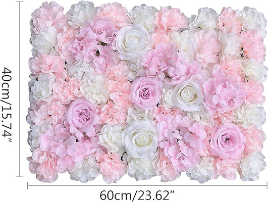 16"x 24" Artificial Flower Wall Panels,Flower Wall Mat Silk Flower Panels for Outdoor Garden Backyard Fence Fence Privacy Screen and Indoor Wall Decor (12Pcs Light Pink+White)