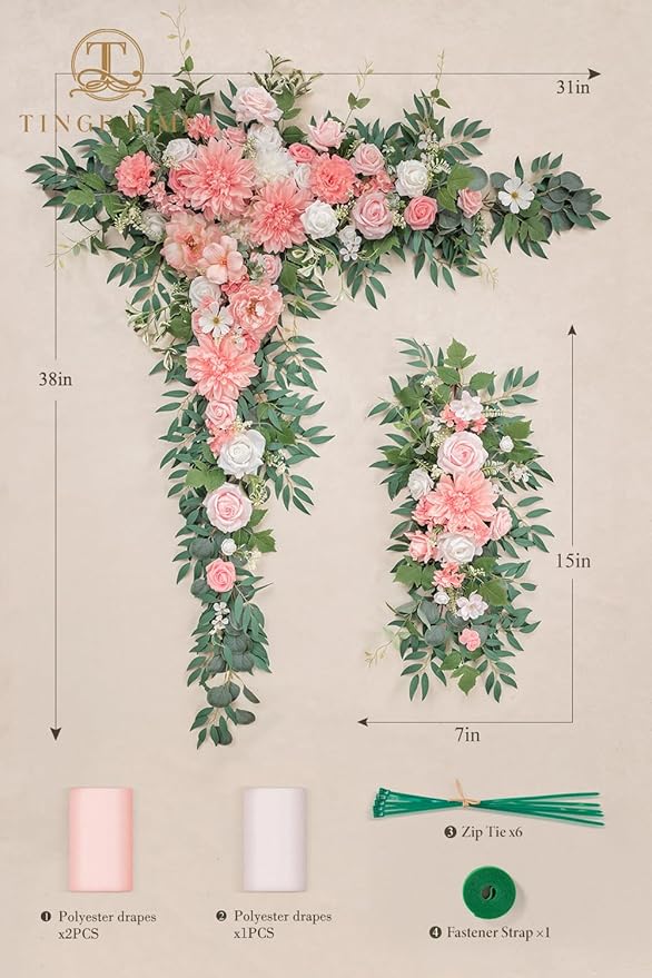 TINGE TIME Artificial Arch Flowers Kit Pack of 5, Wedding Decorations for Reception with Hanging Flowers, Wedding Arch Silk Floral Arrangements Ceremony Backdrop Bridal Shower Outdoor Party Decor