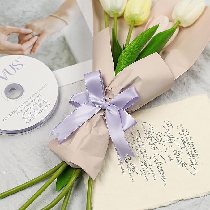 Lilac Mist Satin Ribbon, Double Faced 7/8 Inch X 25 Yards Lilac Mist Ribbon, Premium Satin Ribbon for Gift Wrapping, Crafts, Hair Bow Making, Sewing, Flower Bouquet, Wedding Party Decor