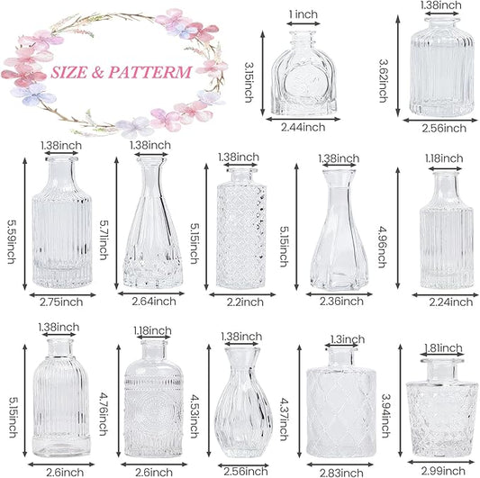 Clear Glass Bud Vases Set of 12, Mini Flower Vase for Centerpieces, Small Vases in Bulk for Wedding Decorations, Vintage Vase for Baby Shower, Party, Recepetion, Home Table Décor