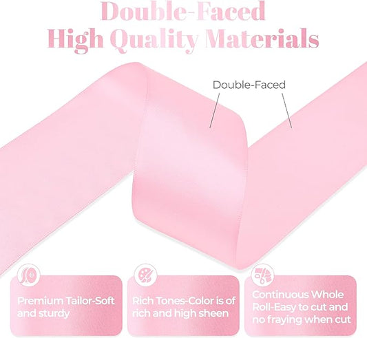 Pink Satin Ribbon, Double Faced 2 Inch X 50 Yards Pink Ribbon, Premium Satin Ribbon for Gift Wrapping, Crafts, Hair Bow Making, Sewing, Flower Bouquet, Wedding Party Decor