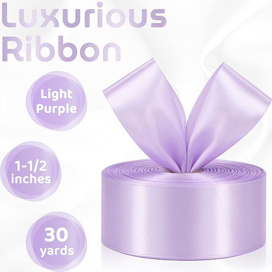 Light Purple Ribbon 1-1/2 Inch 30 Yards Solid Light Purple Satin Ribbon for Flower Bouquet, Fabric Ribbon for Gift Wrapping Crafts Hair Easter Wedding Christmas
