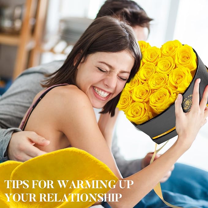 16-Piece Forever Flowers Heart Shape Box - Preserved Roses, Birthday Gifts For Women- Flower Delivery Prime, Valentines, Anniversary, Wedding Gifts- Yellow Roses