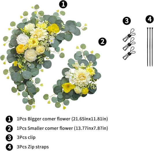2pcs Wedding Arch Flowers,Wedding Welcome Sign,centerpieces for Tables,Reception Backdrop Table Decorations Welcome Sign (Yellow)