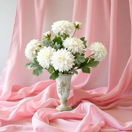 Dahlia Artificial Flowers, 23 inch White Silk Flowers with 6 Heads, Realistic Faux Floral Stems for Wedding Centerpieces and Home Decor