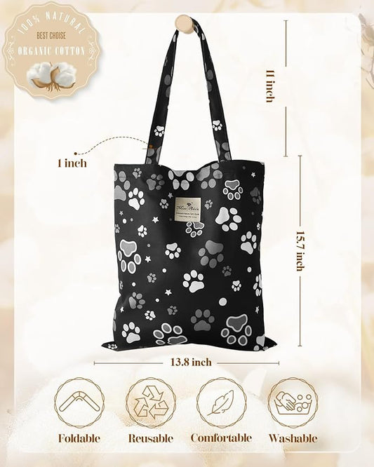 Aesthetic Cotton Tote Bag for Women - Reusable Shoulder Bag with Buckle Fabric Bag for Gym, Travel, Work