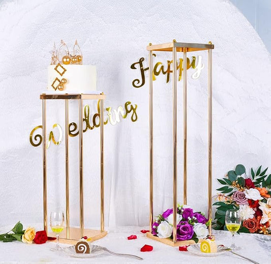 Set of 2 Wedding Centerpieces Geometric High Gold Vases - 31.5" Artificial Flower Display Stand for Wedding Christmas Carnival Party Dinner Event Hotel Home Decor Arrangement
