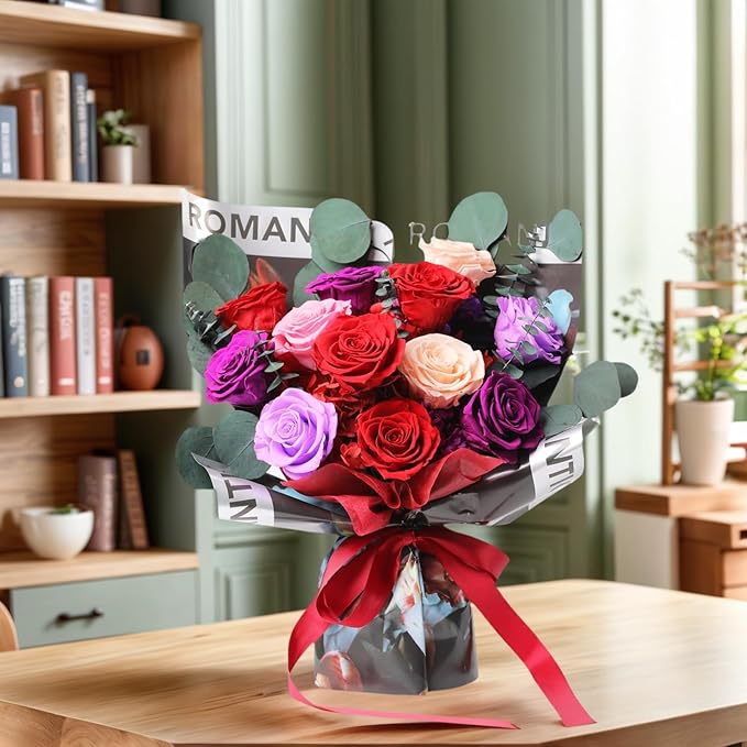 Lovenfold Flowers for Delivery Birthday Flowers Gift for Her,Preserved Flowers Bouquet 12 Roses Mixed Bouquet,Rose Gifts for Women Mom Grandma(Mixed 12 Red Roses)