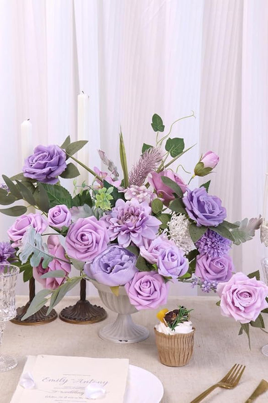 Artificial Flower Combination Box Set Artificial Flower Loose Leaves and Stems DIY Wedding Center Bouquet Bride Wedding Baby Shower(Lavender Lilac)