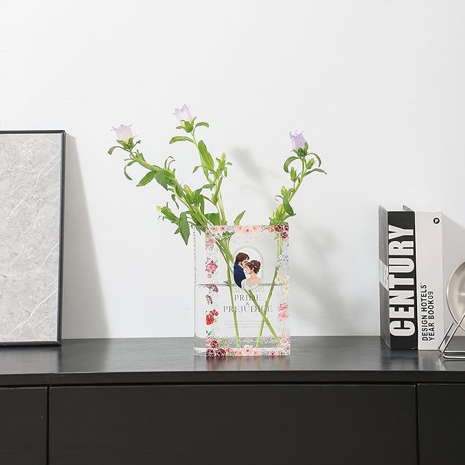 Acrylic Book Shaped Vase, Clear Book Flower Vase, Modern Decorative Vases for Home/Living Room/Bookshelf/Bedroom/Office Decor Aesthetic, Book Lovers Gifts(Pride)