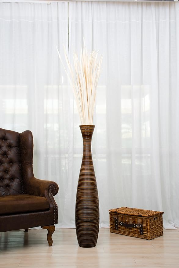 Leewadee Large Brown Home Decor Floor Vase - Wooden 41 inch Tall Farmhouse Decor Flower Holder for Fake Plant and Pampas Grass