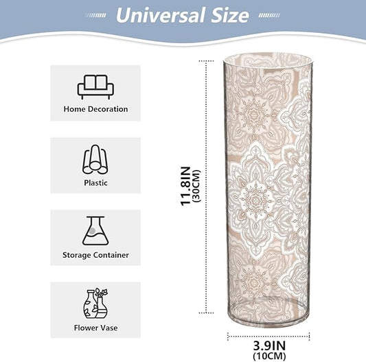 Vase Plastic Vase Elegant Cylinder Flower Vase Shatterproof Decorative Centerpiece for Home Table Office Weddings Events (11.8 x 3.9 in)