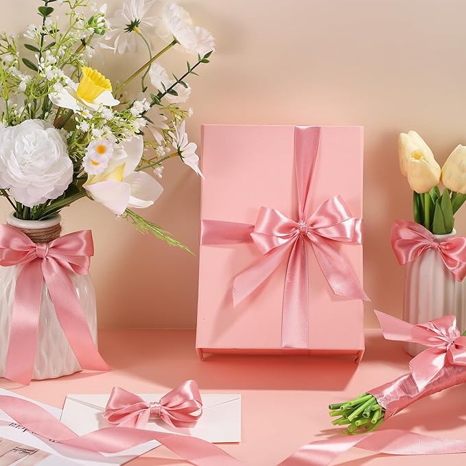 Pink Ribbon 1 Inch 50 Yards Pink Bows Satin Ribbon for Leis Hair Garland Crafts Garden Decor Baby Shower Wedding Christmas Gift Wrapping Decorations