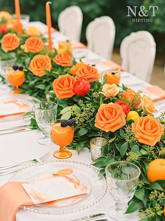N&T NIETING Artificial Roses Flowers, Fake Glitter Flowers Burnt Orange Roses Perfect for DIY Wedding Bridal Bouquets Centerpieces Bridal Shower Party Home Flower Arrangement Decorations, 25Pcs